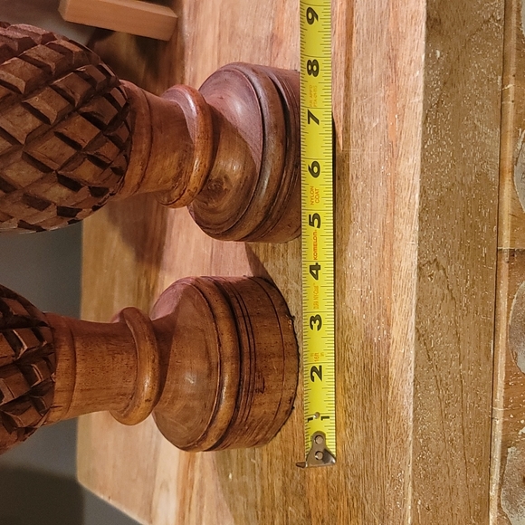 Final $! Vintage ihi India candlestick holders 2 pineapple diamond design wood - Picture 7 of 8